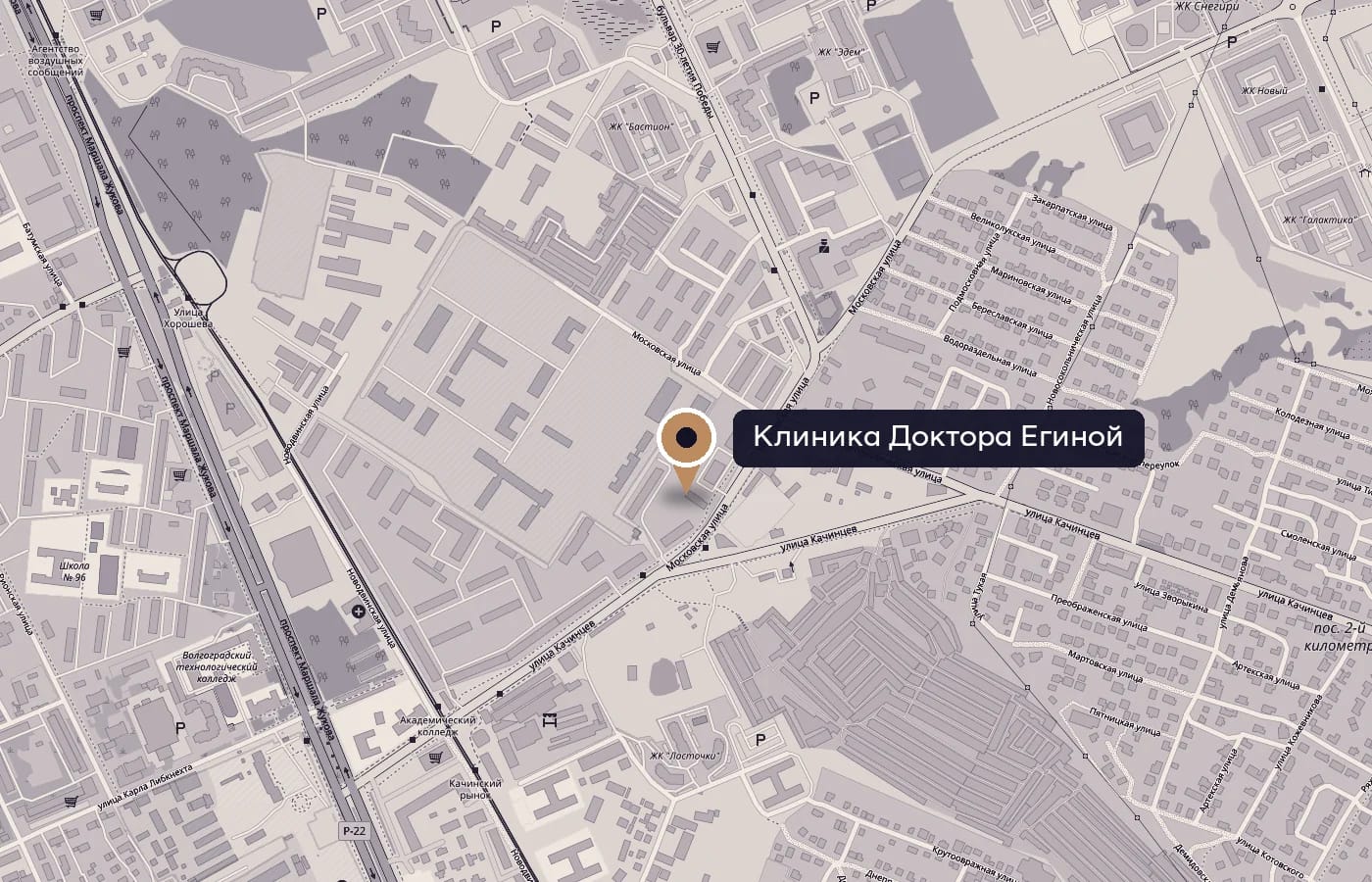Карта: Клиника Доктора Егиной, Волгоград, ул. Московская, 3